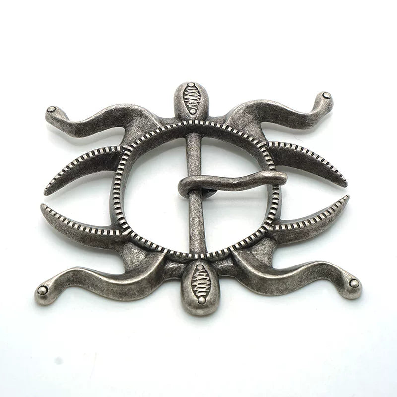 Solid Copper Silver Plated Patterned Belt Buckle for 38mm Strap