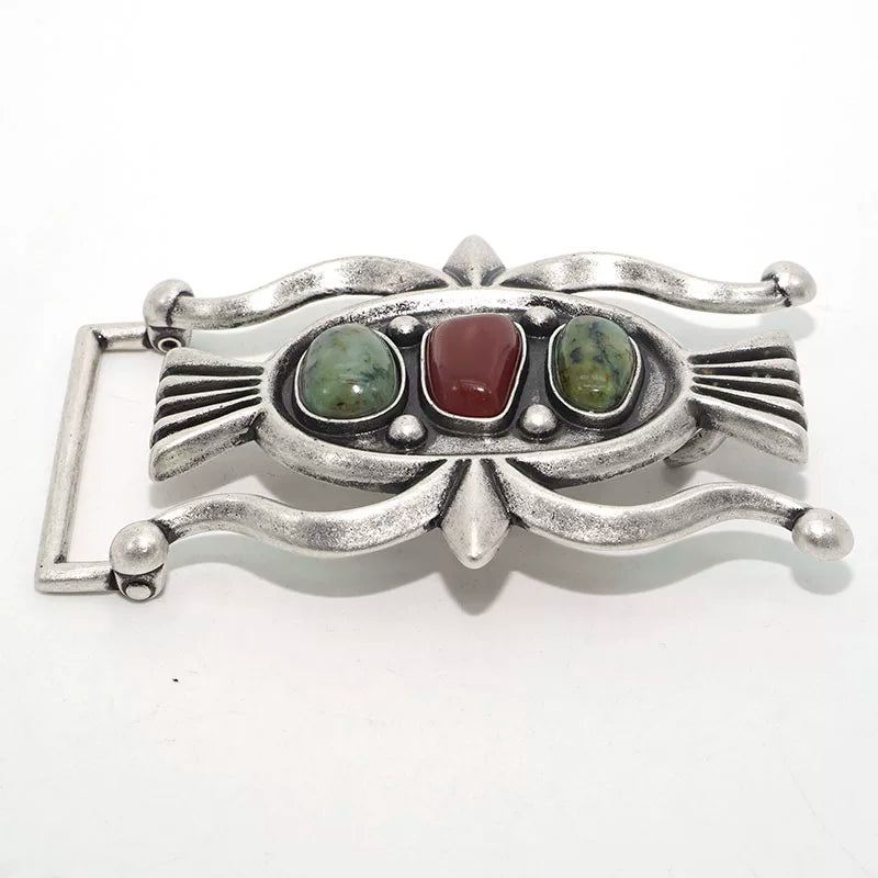 Solid Brass Antique Silver Plated Vintage Turquoise Belt Buckle