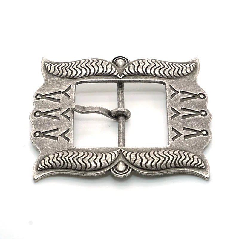 Solid Copper Silver Plated Patterned Belt Buckle for 39mm Strap