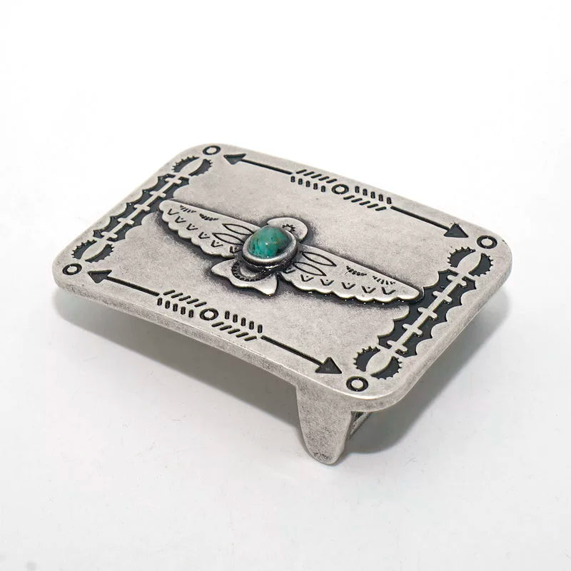 Solid Brass Antique Silver Plated Vintage Turquoise Belt Buckle