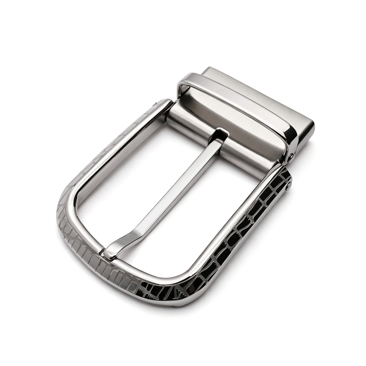 Men's Rotatable Reversible Pin Belt Buckle, 38.8mm Inner Width, Unique Croc Crackle Inlaid Frame Metal Belt Buckle Replacement, Silver / Gold / Matte Black