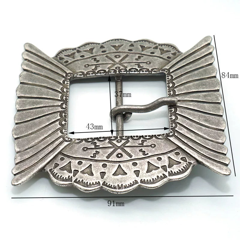 Solid Copper Silver Plated Patterned Belt Buckle for 37mm Strap