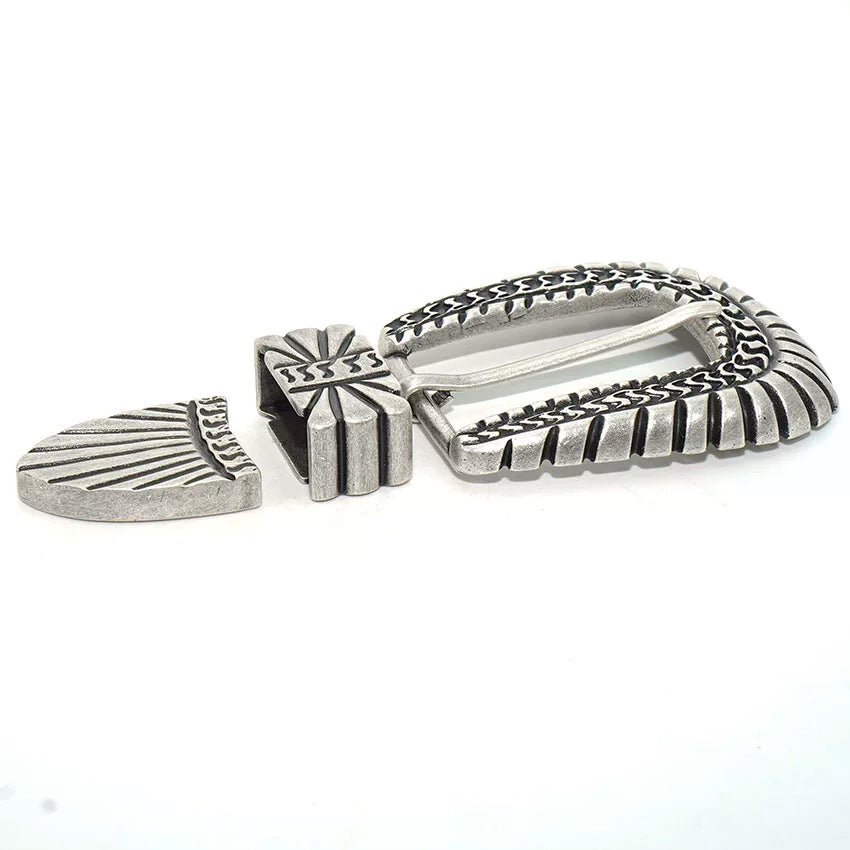 Solid Brass Antique Silver Plated Vintage Pin Buckle 3-Piece Set