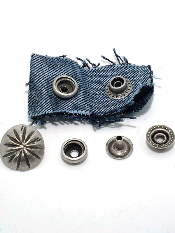 Solid Brass Antique Silver Plated Vintage Floral Snap Fastener