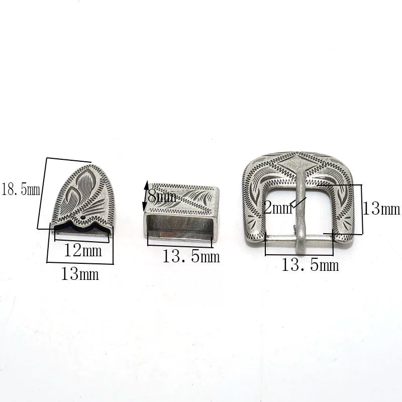 Solid Brass Antique Silver Plated Carved Pin Buckle