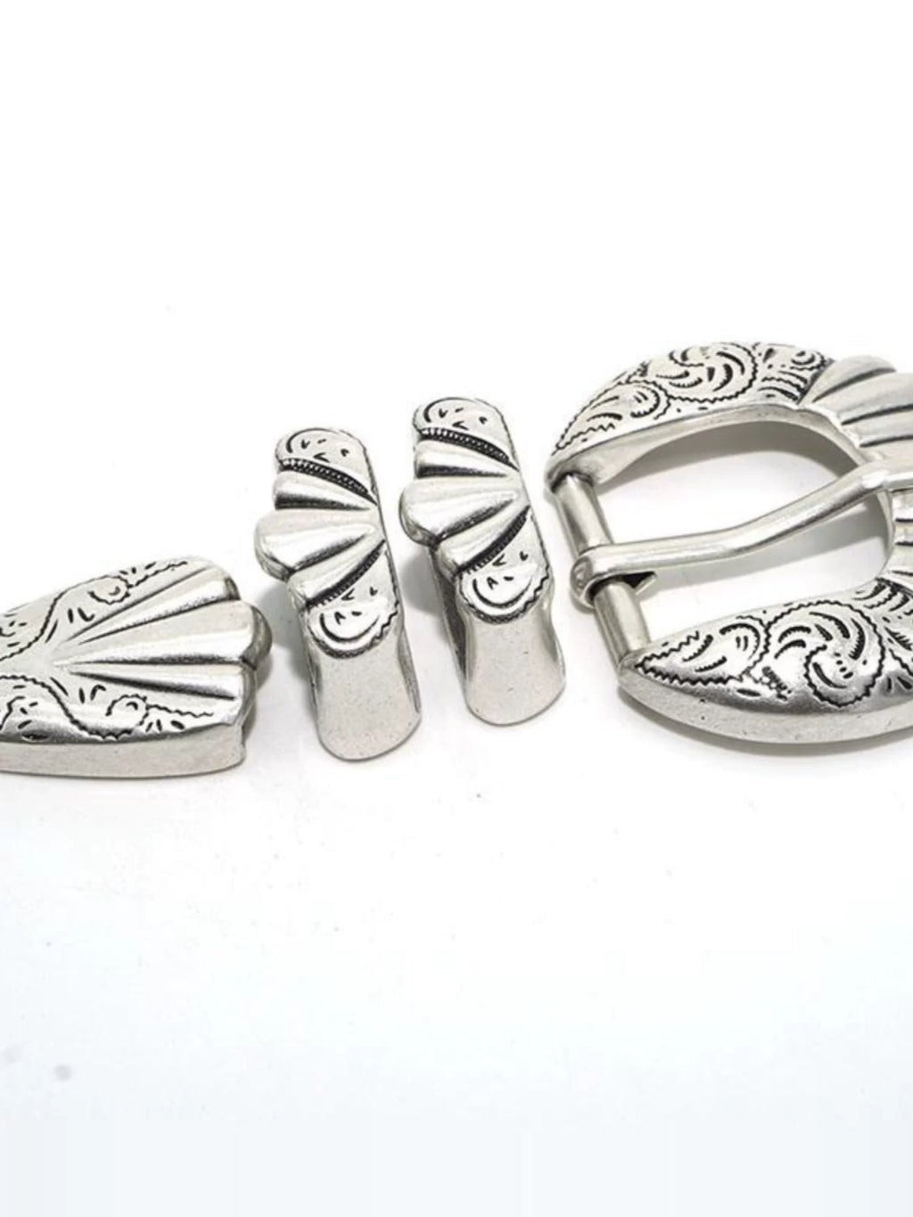 Solid Brass Antique Silver Plated Vintage Carved Pin Buckle 30mm