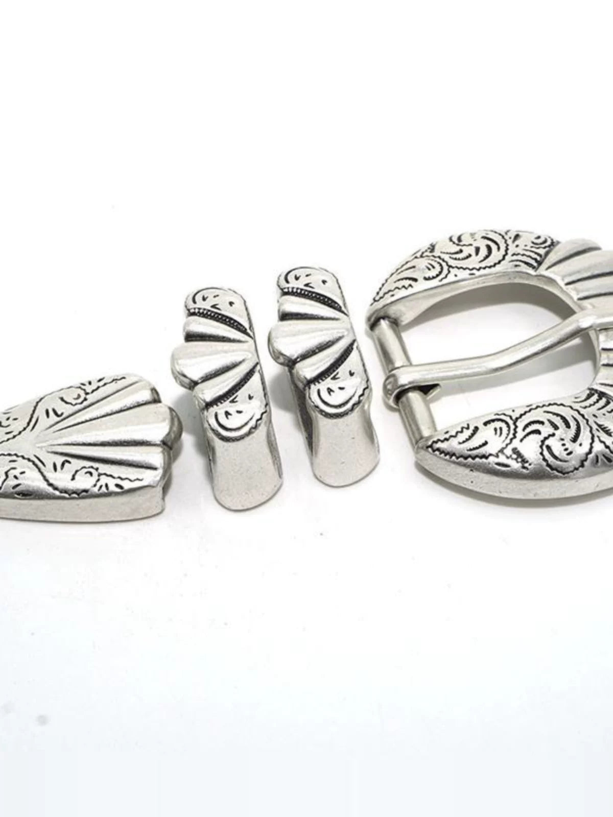 Solid Brass Antique Silver Plated Vintage Carved Pin Buckle 30mm