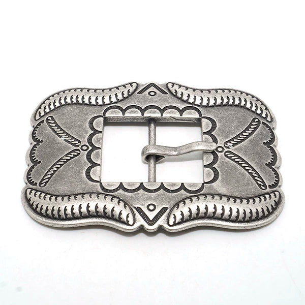 Solid Brass Antique Silver Plated Vintage Patterned Pin Buckle