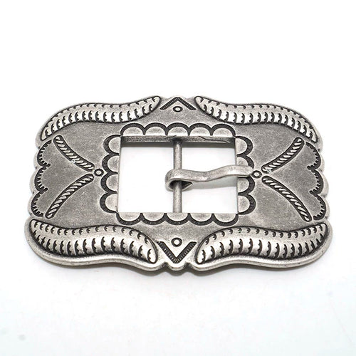 Solid Brass Antique Silver Plated Vintage Patterned Pin Buckle
