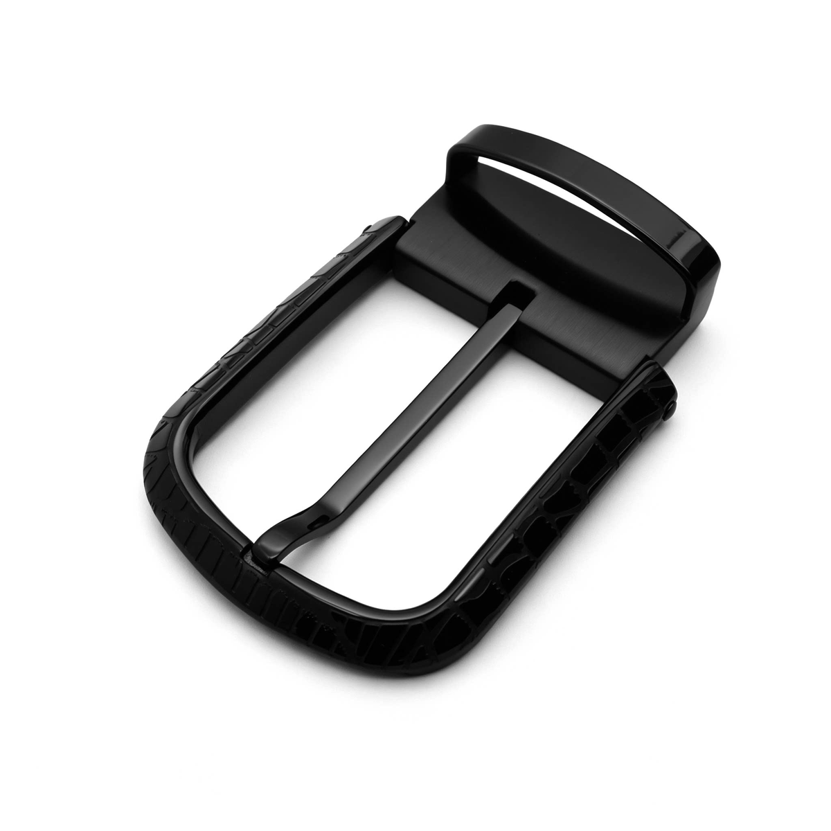 Men's Rotatable Reversible Pin Belt Buckle, 38.8mm Inner Width, Unique Croc Crackle Inlaid Frame Metal Belt Buckle Replacement, Silver / Gold / Matte Black