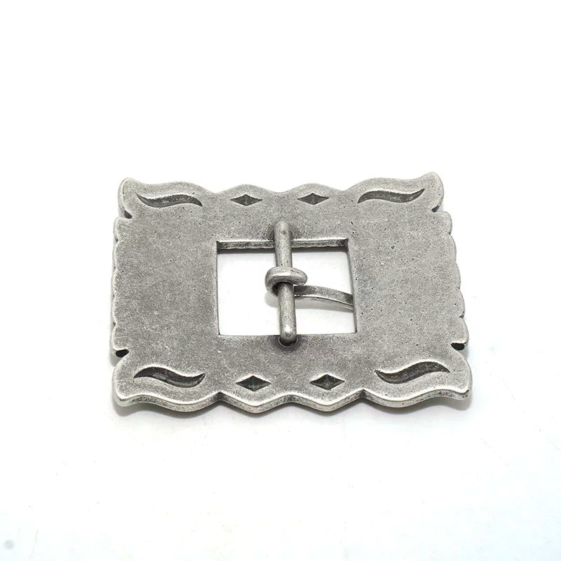 Solid Brass Antique Silver Plated Vintage Patterned Belt Buckle