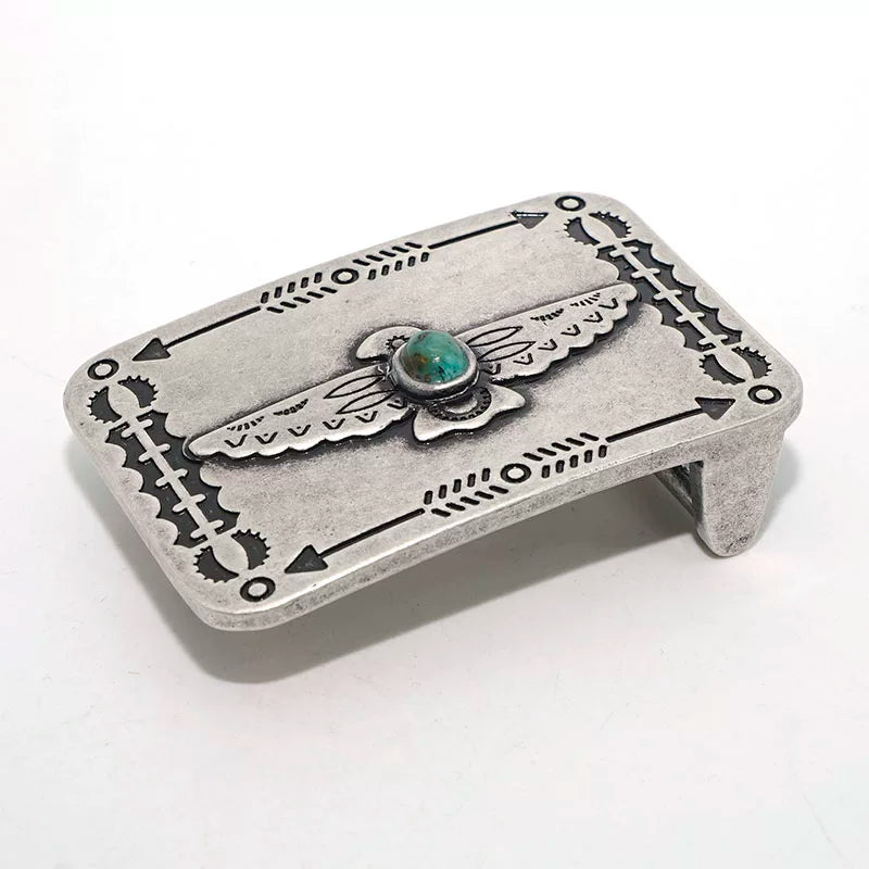 Solid Brass Antique Silver Plated Vintage Turquoise Belt Buckle