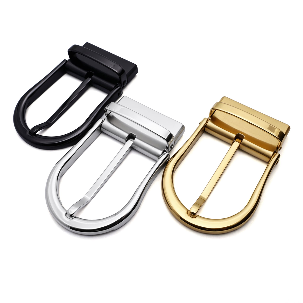 Men's Reversible Rotating U-Shape Pin Belt Buckle, 39mm Inner Width, Horseshoe Metal Belt Buckle Replacement, Gold / Silver / Black