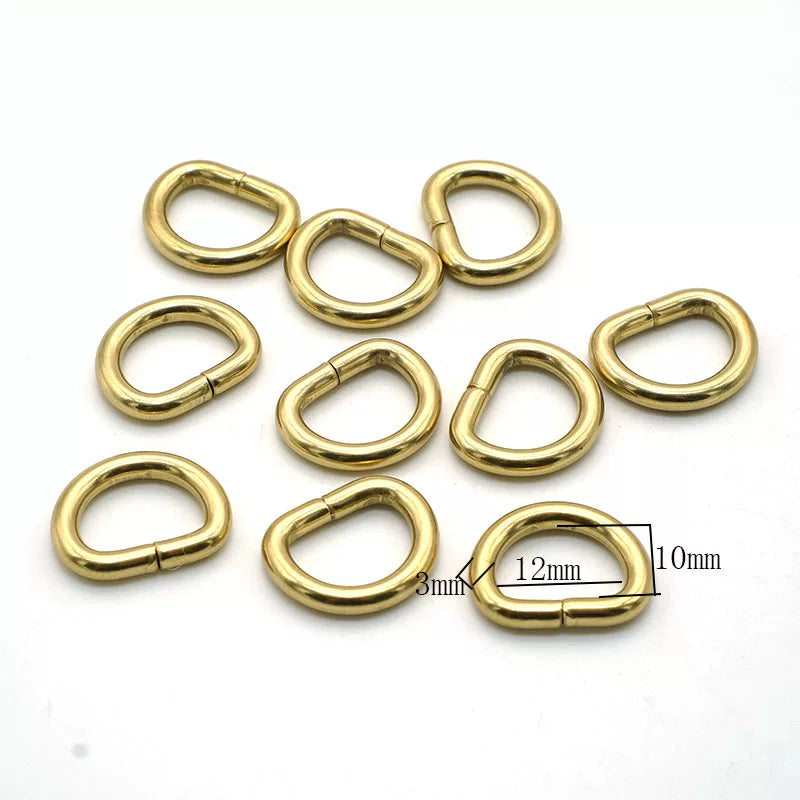 Solid Brass Open D-Ring 10 Pcs