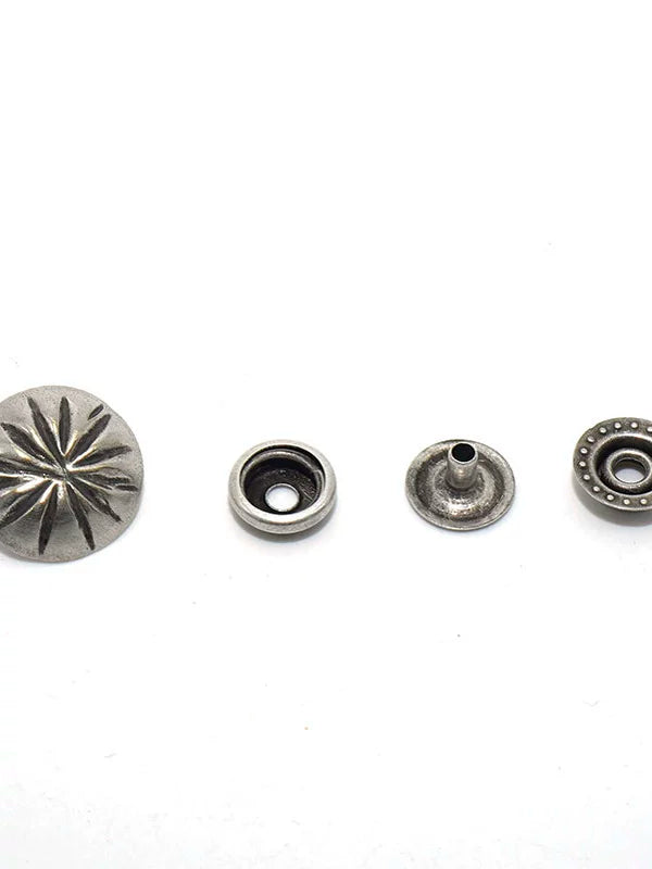 Solid Brass Antique Silver Plated Vintage Floral Snap Fastener