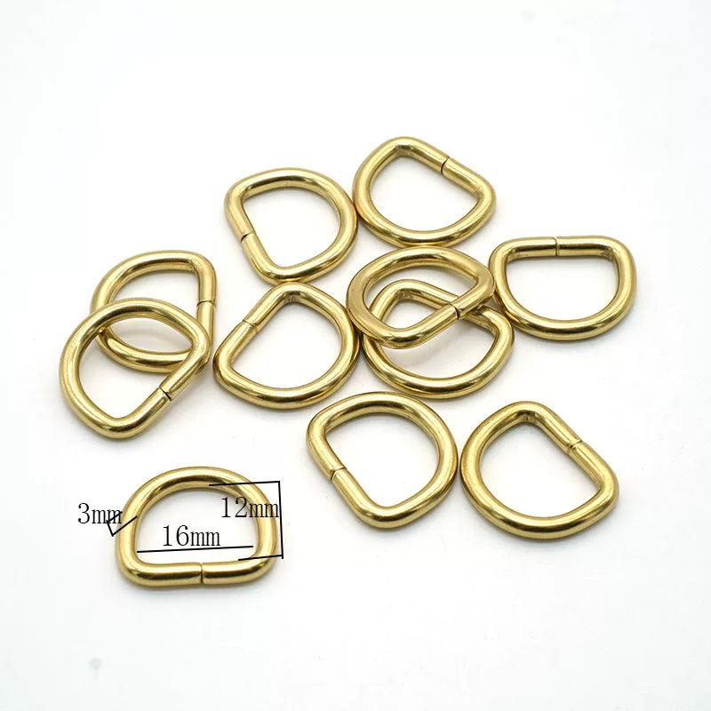 Solid Brass Open D-Ring 10 Pcs