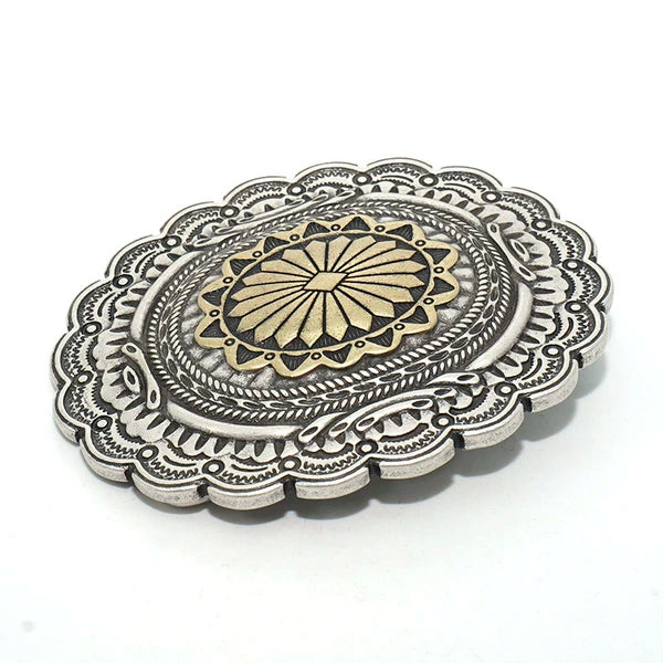 Solid Brass Antique Silver Plated Patterned Belt Buckle
