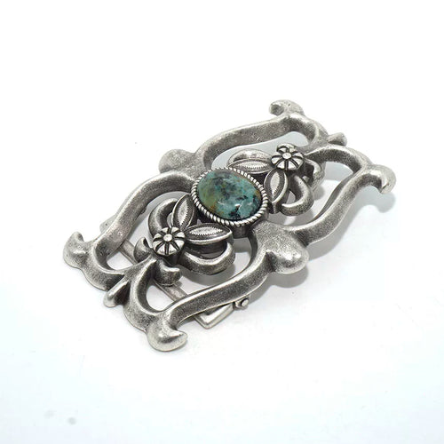 Solid Brass Antique Silver Plated Turquoise Belt Buckle for 37mm Strap