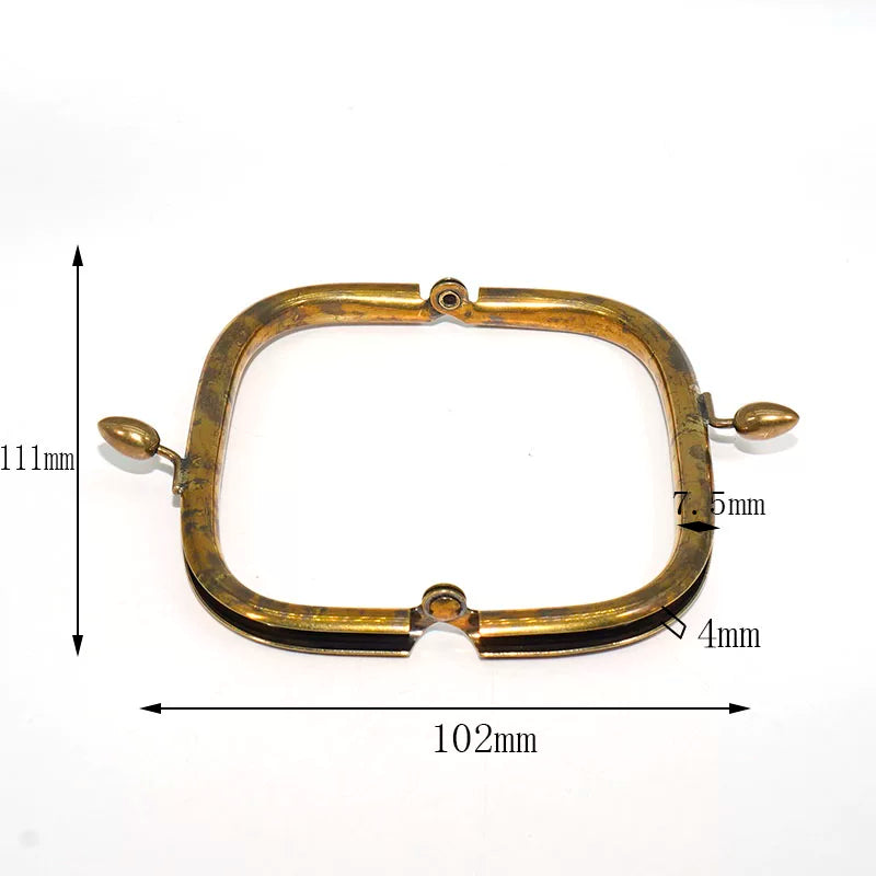 Brass with Oxidized Antique Brass Bag 较 Lock Handmade Diy Bag Hardware Vintage Square Handle Ring