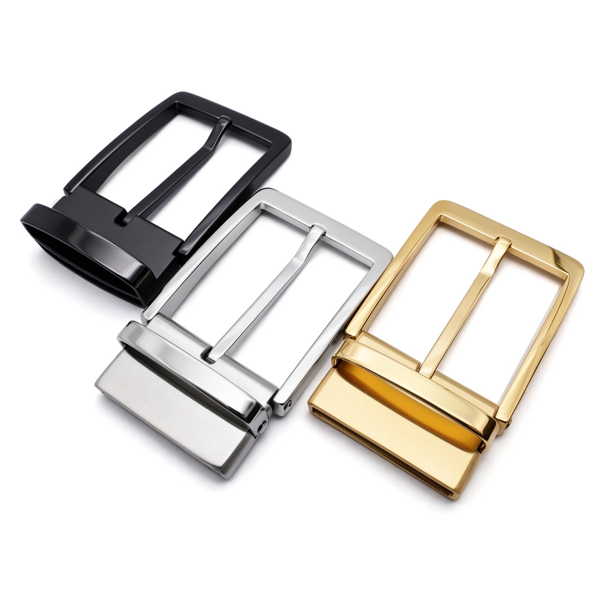 Men's Reversible Rotating Pin Belt Buckle, 38.8mm Inner Width, Metal Square Belt Buckle Replacement, Gold / Silver / Black