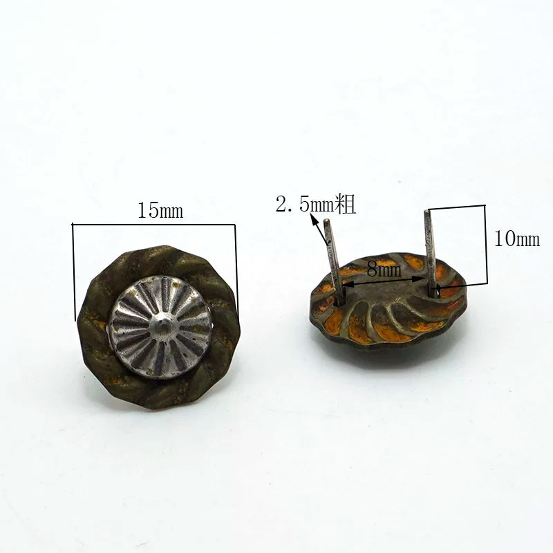 Solid Copper Vintage Floral Prong Stud
