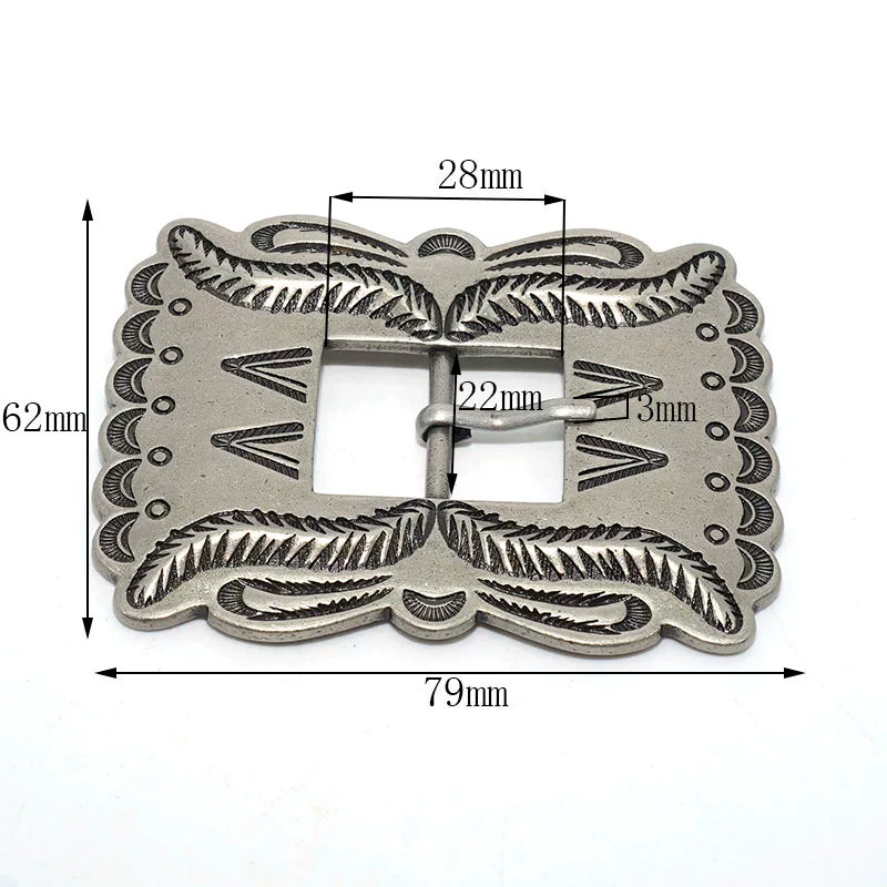 Solid Brass Antique Silver Plated Vintage Patterned Pin Buckle