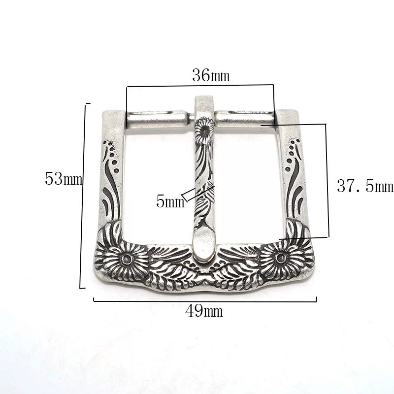 Solid Brass Antique Silver Plated Vintage Carved Pin Buckle 36mm