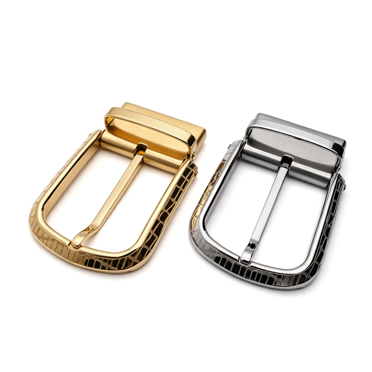 Men's Rotatable Reversible Pin Belt Buckle, 38.8mm Inner Width, Unique Croc Crackle Inlaid Frame Metal Belt Buckle Replacement, Silver / Gold / Matte Black