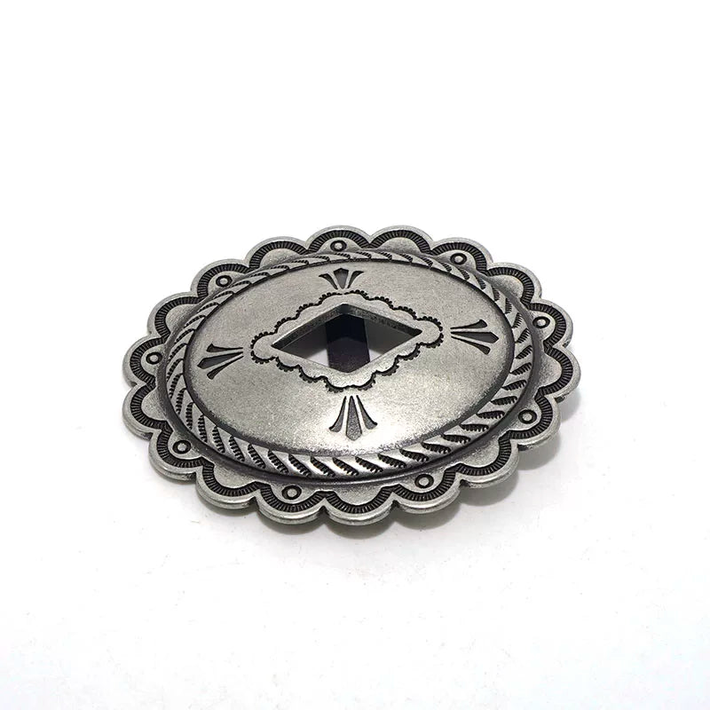 Solid Brass Antique Silver Plated Vintage Patterned Belt Buckle
