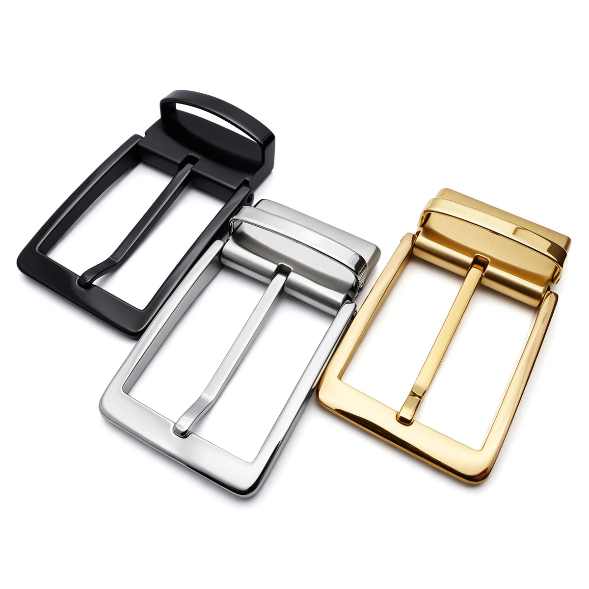 Men's Reversible Rotating Pin Belt Buckle, 38.8mm Inner Width, Metal Square Belt Buckle Replacement, Gold / Silver / Black