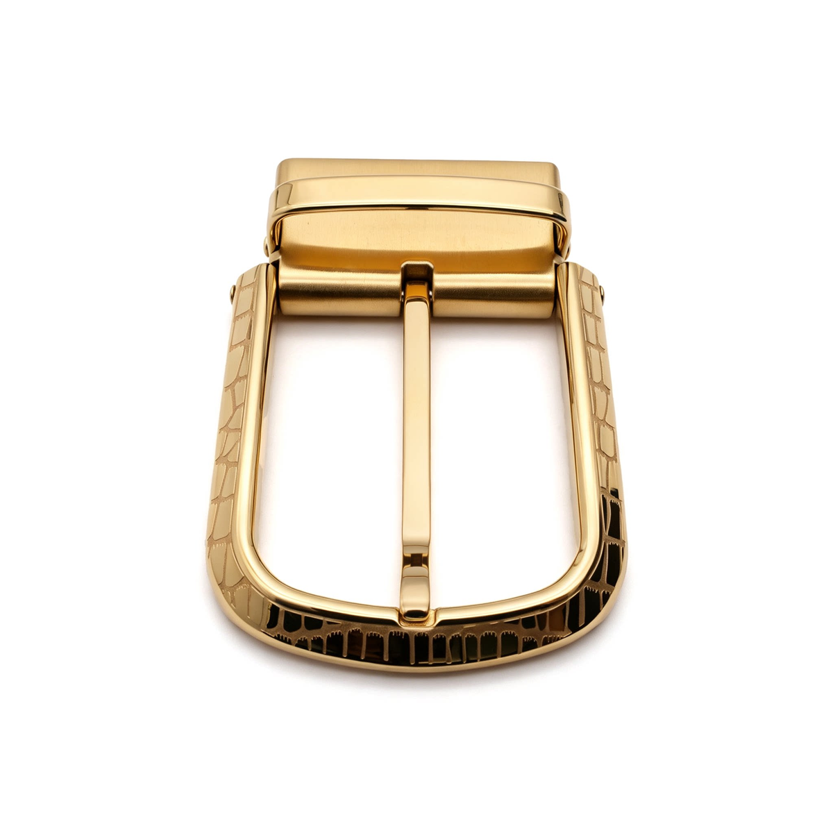 Men's Rotatable Reversible Pin Belt Buckle, 38.8mm Inner Width, Unique Croc Crackle Inlaid Frame Metal Belt Buckle Replacement, Silver / Gold / Matte Black