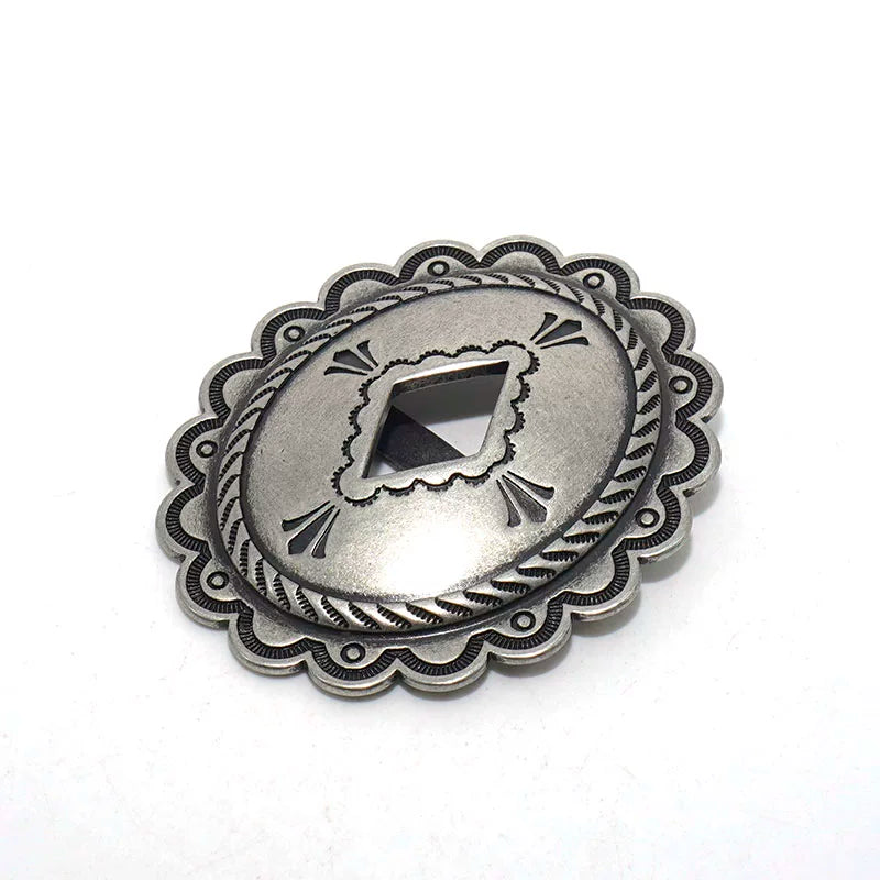 Solid Brass Antique Silver Plated Vintage Patterned Belt Buckle