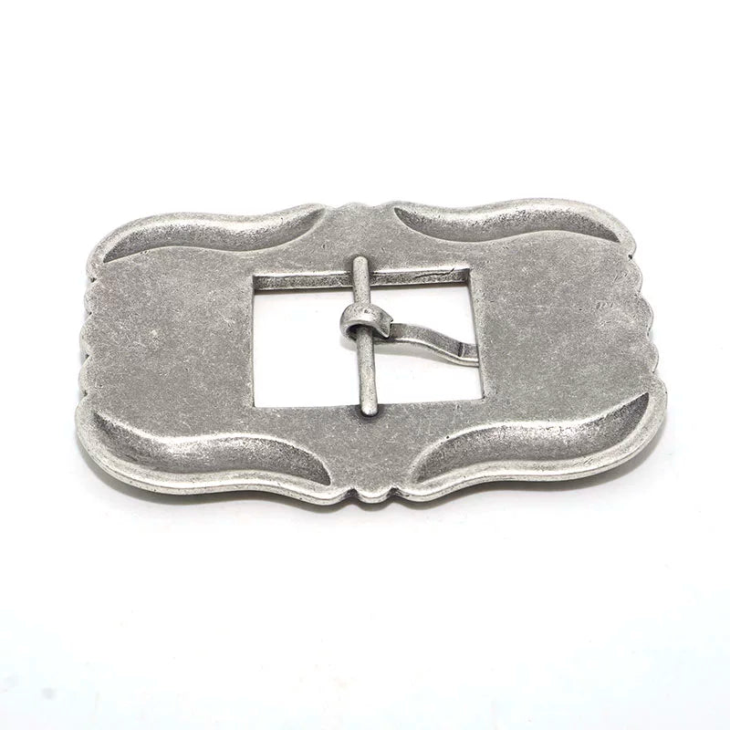Solid Brass Antique Silver Plated Vintage Patterned Pin Buckle