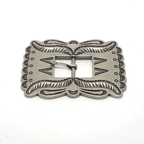 Solid Brass Antique Silver Plated Vintage Patterned Pin Buckle