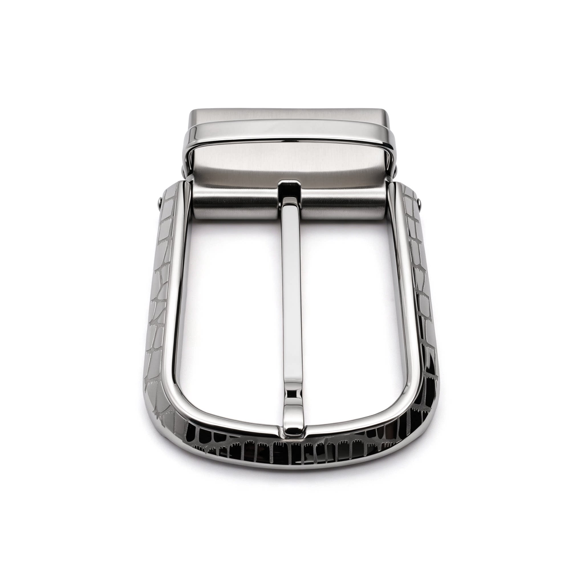 Men's Rotatable Reversible Pin Belt Buckle, 38.8mm Inner Width, Unique Croc Crackle Inlaid Frame Metal Belt Buckle Replacement, Silver / Gold / Matte Black