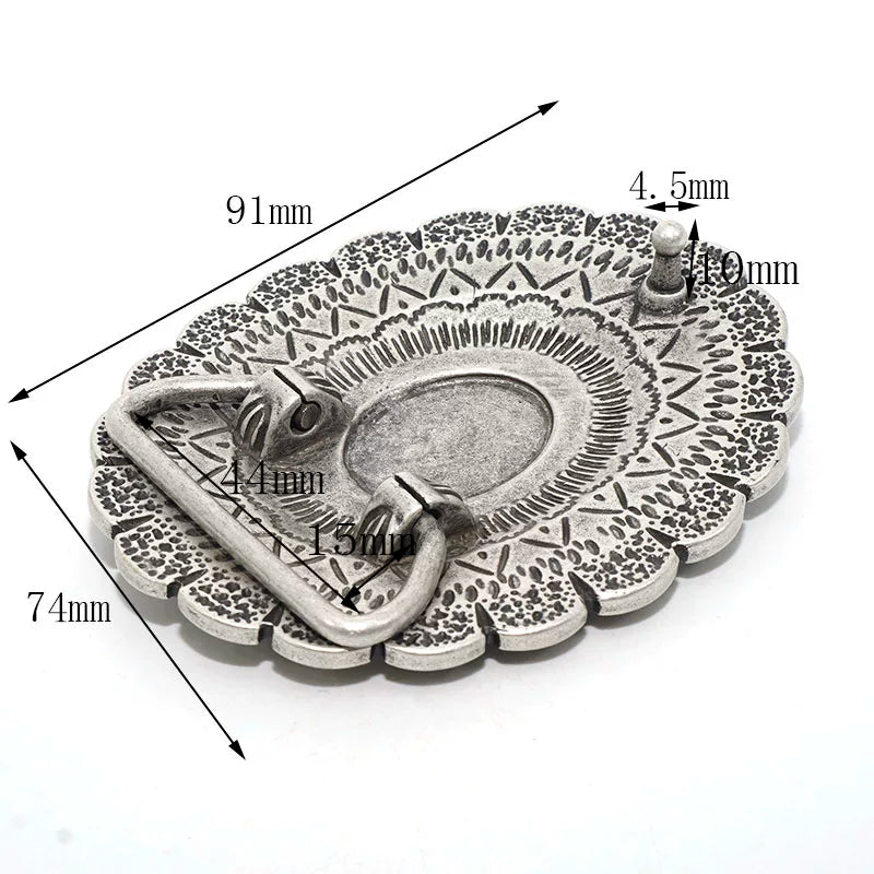 Solid Brass Antique Silver Plated Patterned Belt Buckle