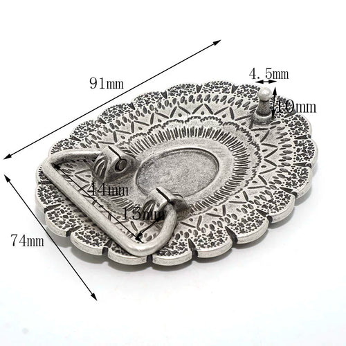 Solid Brass Antique Silver Plated Patterned Belt Buckle