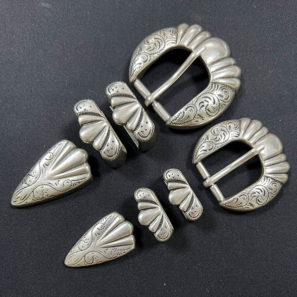 Solid Brass Antique Silver Plated Vintage Carved Pin Buckle 30mm