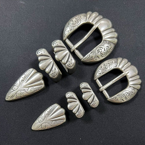 Solid Brass Antique Silver Plated Vintage Carved Pin Buckle 30mm