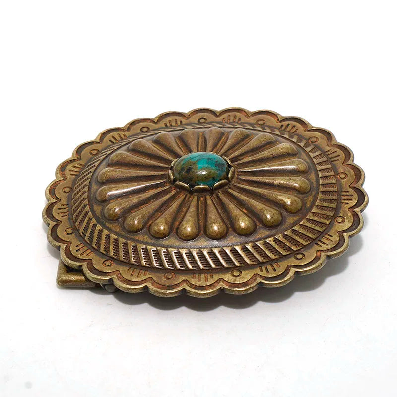 Solid Brass Oxidized Vintage Turquoise Belt Buckle