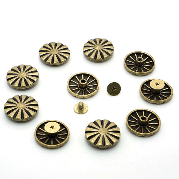 Solid Brass Vintage Floral Chrysanthemum Stud 18mm