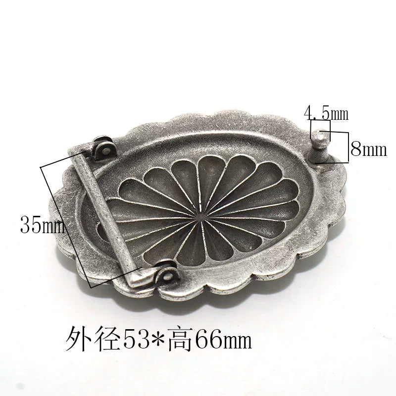 Solid Brass Antique Silver Plated Vintage Belt Buckle