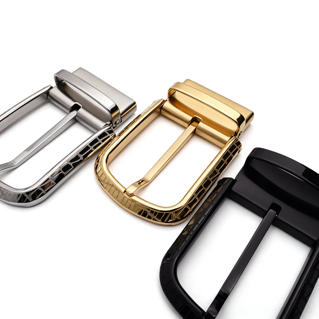 Men's Rotatable Reversible Pin Belt Buckle, 38.8mm Inner Width, Unique Croc Crackle Inlaid Frame Metal Belt Buckle Replacement, Silver / Gold / Matte Black