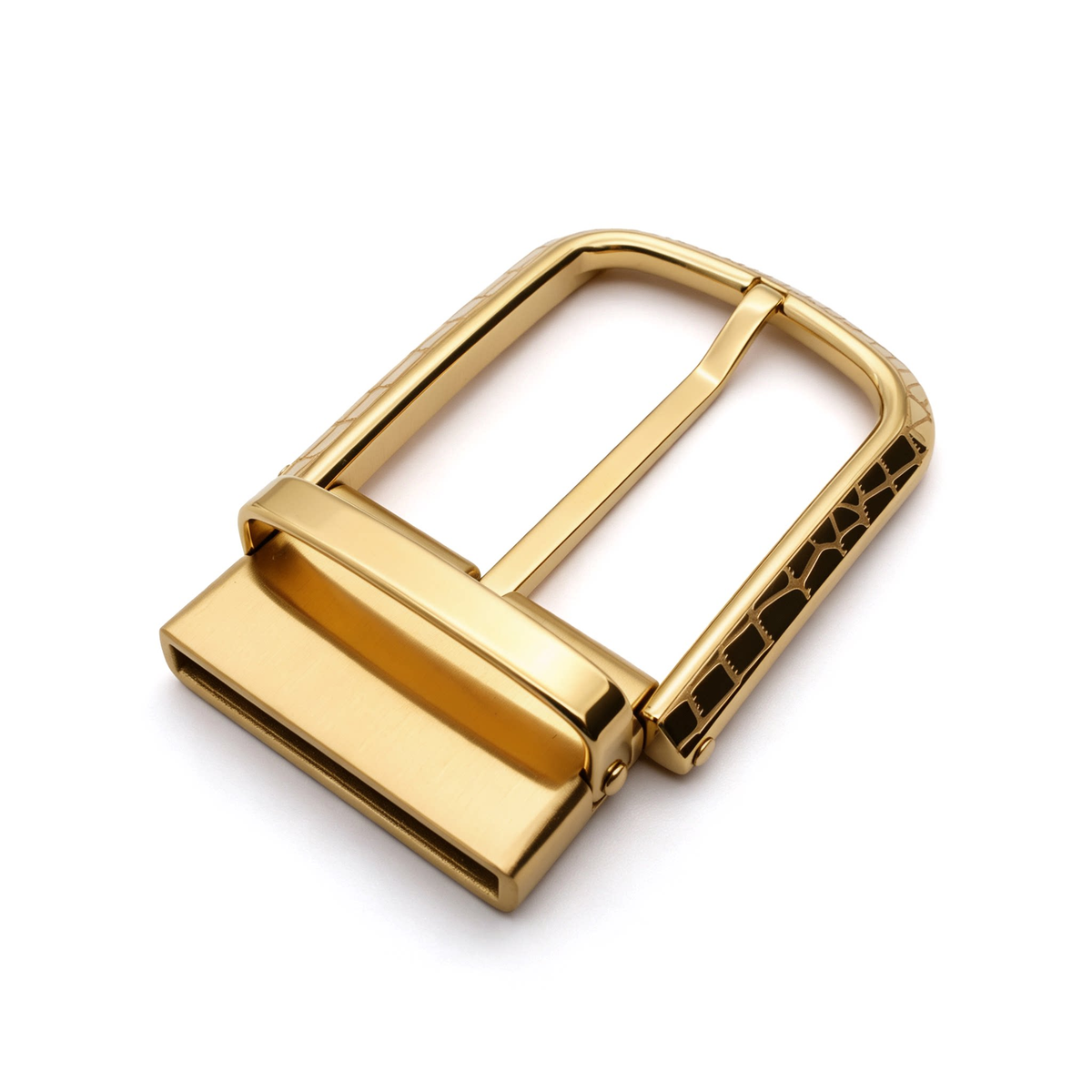 Men's Rotatable Reversible Pin Belt Buckle, 38.8mm Inner Width, Unique Croc Crackle Inlaid Frame Metal Belt Buckle Replacement, Silver / Gold / Matte Black