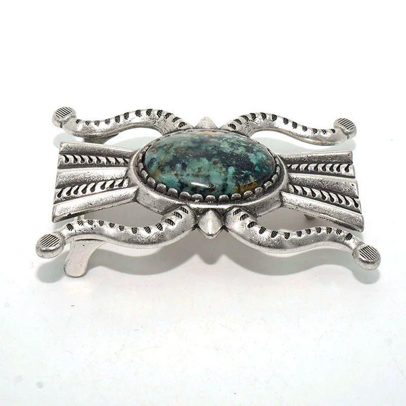 Solid Brass Antique Silver Plated Vintage Turquoise Belt Buckle