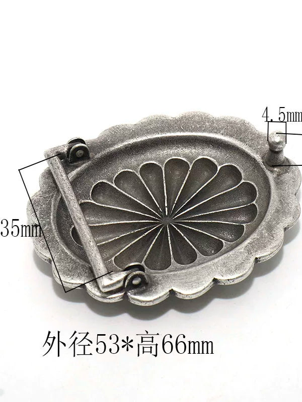 Solid Brass Antique Silver Plated Vintage Belt Buckle