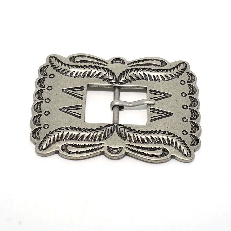 Solid Brass Antique Silver Plated Vintage Patterned Pin Buckle