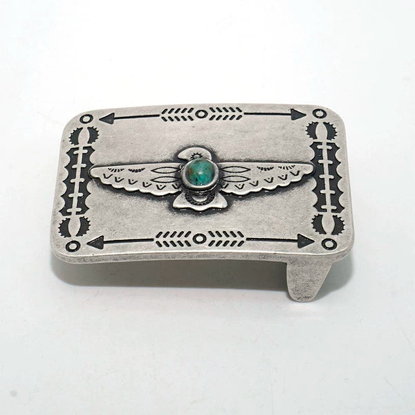 Solid Brass Antique Silver Plated Vintage Turquoise Belt Buckle