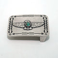 Solid Brass Antique Silver Plated Vintage Turquoise Belt Buckle