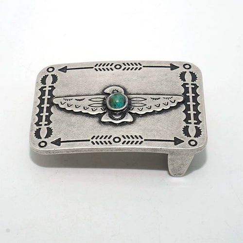 Solid Brass Antique Silver Plated Vintage Turquoise Belt Buckle